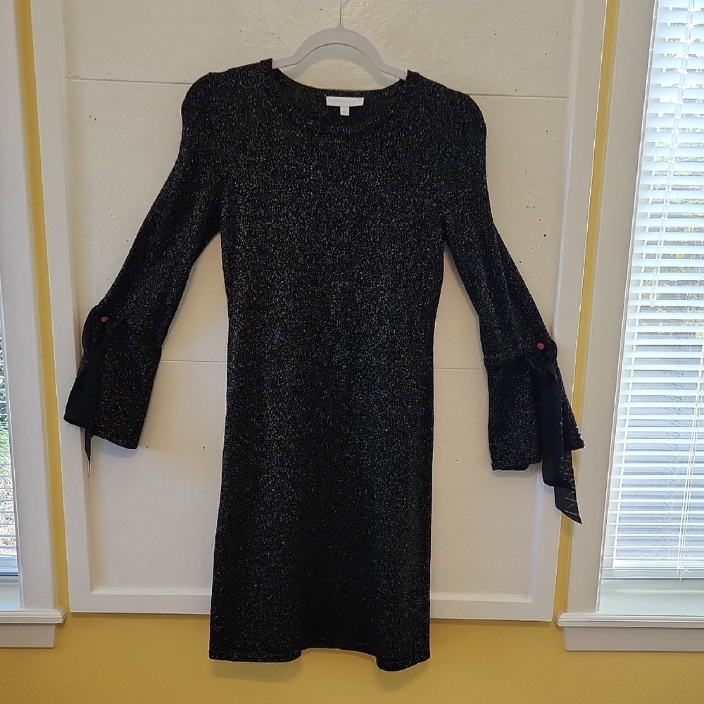 Talbots Black Dress with Bow Bell Sleeves P